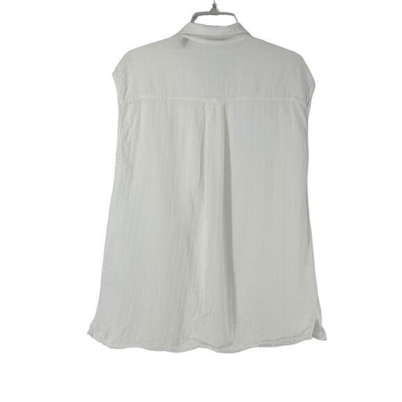 ATM Top White Cotton Gauze Sleeveless Boxy Size M Breathable Button Up Collared - Picture 5 of 9